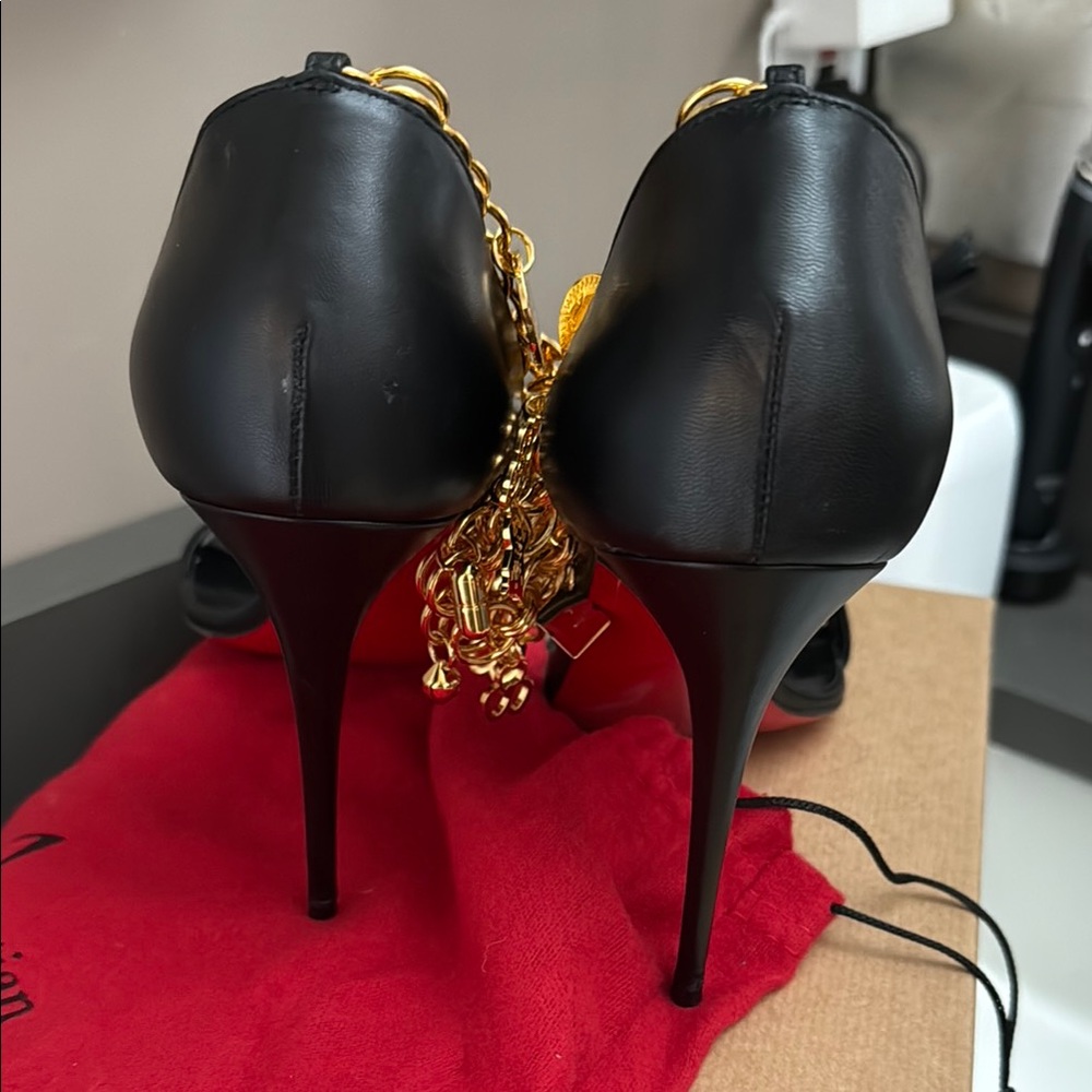 Christian Louboutin Black and Gold Stiletto Heels - Picture 6 of 7